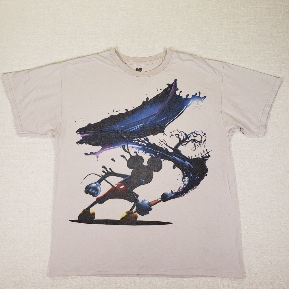 Disney Epic Mickey Paintbrush Graphic T Shirt Adult Large Tan Video Game Tee Wii